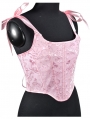 Pink Jacquard Bowknot Lace-Up Cropped Victorian Corset Top