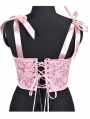 Pink Jacquard Bowknot Lace-Up Cropped Victorian Corset Top