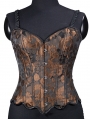 Yellow/Brown Embroidered Sunflower Pattern Overbust Victorian Corset Top