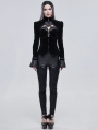 Black Gothic Punk Leather Lace Applique Long Slim Pants for Women