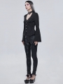 Black Gothic Punk Leather Lace Applique Long Slim Pants for Women