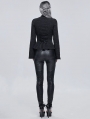 Black Gothic Punk Leather Lace Applique Long Slim Pants for Women