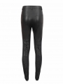 Black Gothic Punk Leather Lace Applique Long Slim Pants for Women