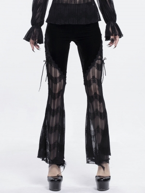 Black Sexy Gothic Lace Long Flared Pants for Women