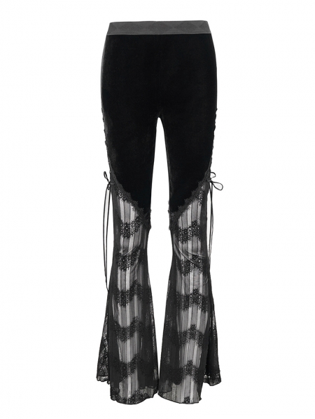 Black Sexy Gothic Lace Long Flared Pants for Women - Devilnight.co.uk