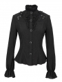 Black Gothic Elegant Flower Long Sleeve Blouse for Women