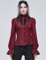 Red Gothic Elegant Flower Long Sleeve Blouse for Women