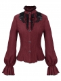 Red Gothic Elegant Flower Long Sleeve Blouse for Women