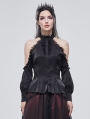 Black Elegant Gothic Sexy Off-the-Shoulder Long Sleeve Shirt for Women