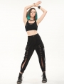 Black Gothic Punk Front Open Buckle Strap Long Cargo Pants for Women