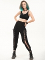 Black Gothic Punk Front Open Buckle Strap Long Cargo Pants for Women