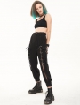 Black Gothic Punk Front Open Buckle Strap Long Cargo Pants for Women