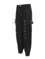 Black Gothic Punk Front Open Buckle Strap Long Cargo Pants for Women