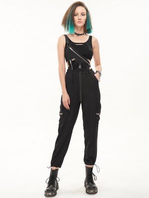 Black Gothic Punk Grunge One Shoulder Overalls for Women