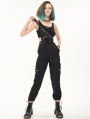 Black Gothic Punk Grunge One Shoulder Overalls for Women