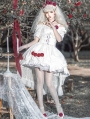 White and Red Rose Short Puff Sleeve Gothic Lolita OP Dress