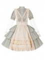 Green and Ivory Pastoral Fake Two-Piece Classic Lolita OP Dress