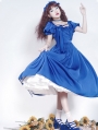 Klein Blue Elegant Cross Straps Short Sleeve A-Line Classic Lolita OP Dress