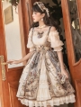 Cloria Oil Painting Printed Elegant U-neck Classic Lolita JSK Dress Set