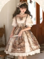 Cloria Oil Painting Printed Elegant U-neck Classic Lolita JSK Dress Set