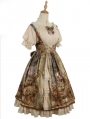 Cloria Oil Painting Printed Elegant U-neck Classic Lolita JSK Dress Set