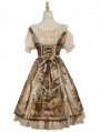 Cloria Oil Painting Printed Elegant U-neck Classic Lolita JSK Dress Set