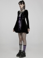 Black and Violet Plaid Long Sleeve Velvet Gothic Lolita Short Dress