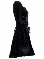 Black and Violet Plaid Long Sleeve Velvet Gothic Lolita Short Dress