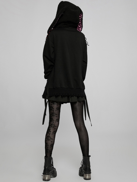 Black Gothic Punk Leopard Skull Pattern Mesh Long Leggings for Women ...