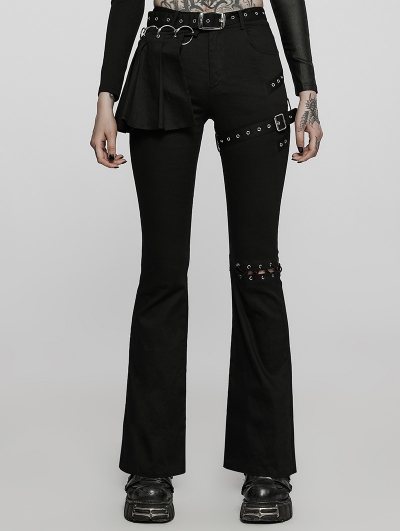 Black Gothic Punk Slim Long Flared Pants for Women