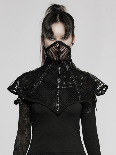 Black Gothic Stylish Faux Leather Mesh Face Mask Collar