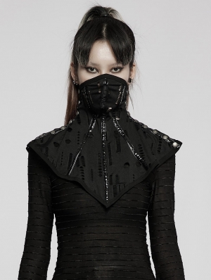 Black Gothic Punk Stylish Buttons Hole Face Mask Collar