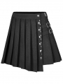 Black Gothic Punk Rivets Pleated Short Daily Wear Skirt