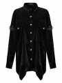 Black Women's Gothic Punk Velvet Daily Shirt with Detachable Sleeves