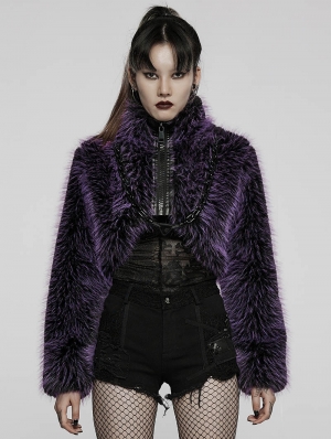 Purple Gothic Punk Faux Wool Daily Loose Short Coat for Women