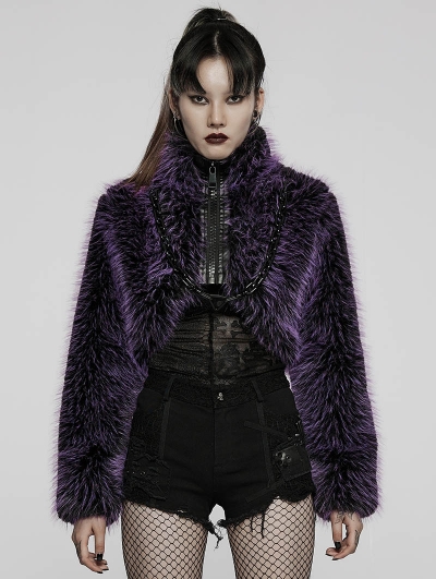 Purple Gothic Punk Faux Wool Daily Loose Short Coat for Women