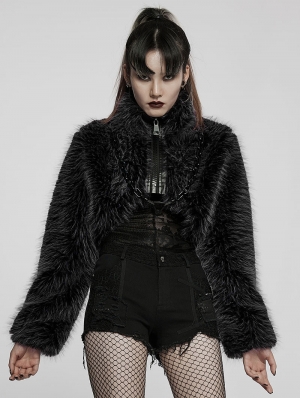 Black Gothic Punk Faux Wool Daily Loose Short Coat for Women