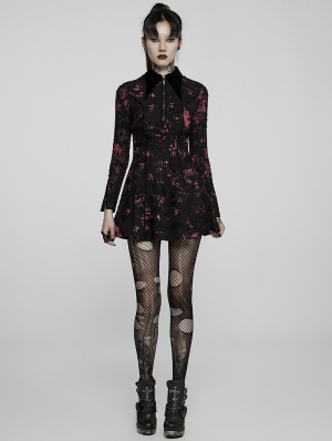 Black Gothic Long Sleeve Printed Short Dress