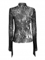 Black and White Dark Gothic Chiffon Long Sleeve T-Shirt for Women