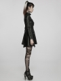 Black Gothic Punk Faux Leather Asymmetric Long Sleeve Short Dress