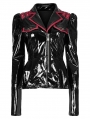 Black and Red Gothic Punk Military Stretch PU Leather Jacket for Women