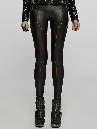 Black and Red Gothic Punk Long Leggings for Women