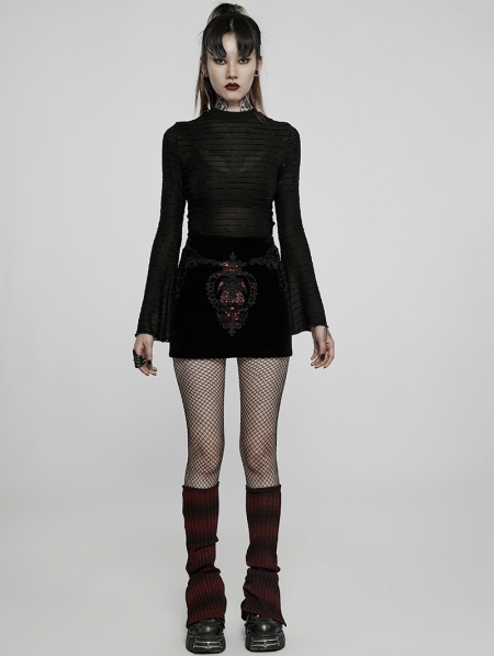 Black Gothic Daily Stripe Asymmetric Long Sleeve T-Shirt for Women ...