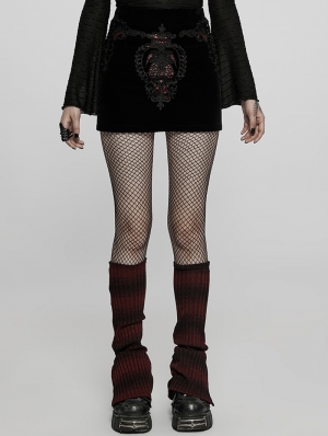 Black and Red Gothic Velvet Lace Applique Mini Skirt