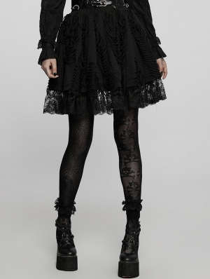 Black Gothic Lolita Ragged Texture Lace Short Fluffy Skirt