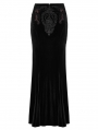 Black Gothic Gorgeous Lace Applique Long Velvet Fishtail Skirt