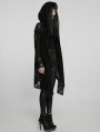 Black Gothic Cotton Lace Loose Hooded Trench Coat for Women