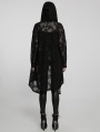 Black Gothic Cotton Lace Loose Hooded Trench Coat for Women