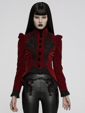 Red Vintage Gothic Lace Velvet Short Coat for Women