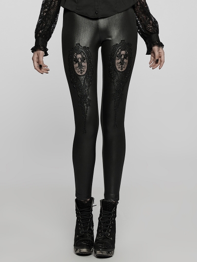 Black Gothic Sexy Hollow-out Lace Applique Daily Leggings for Women